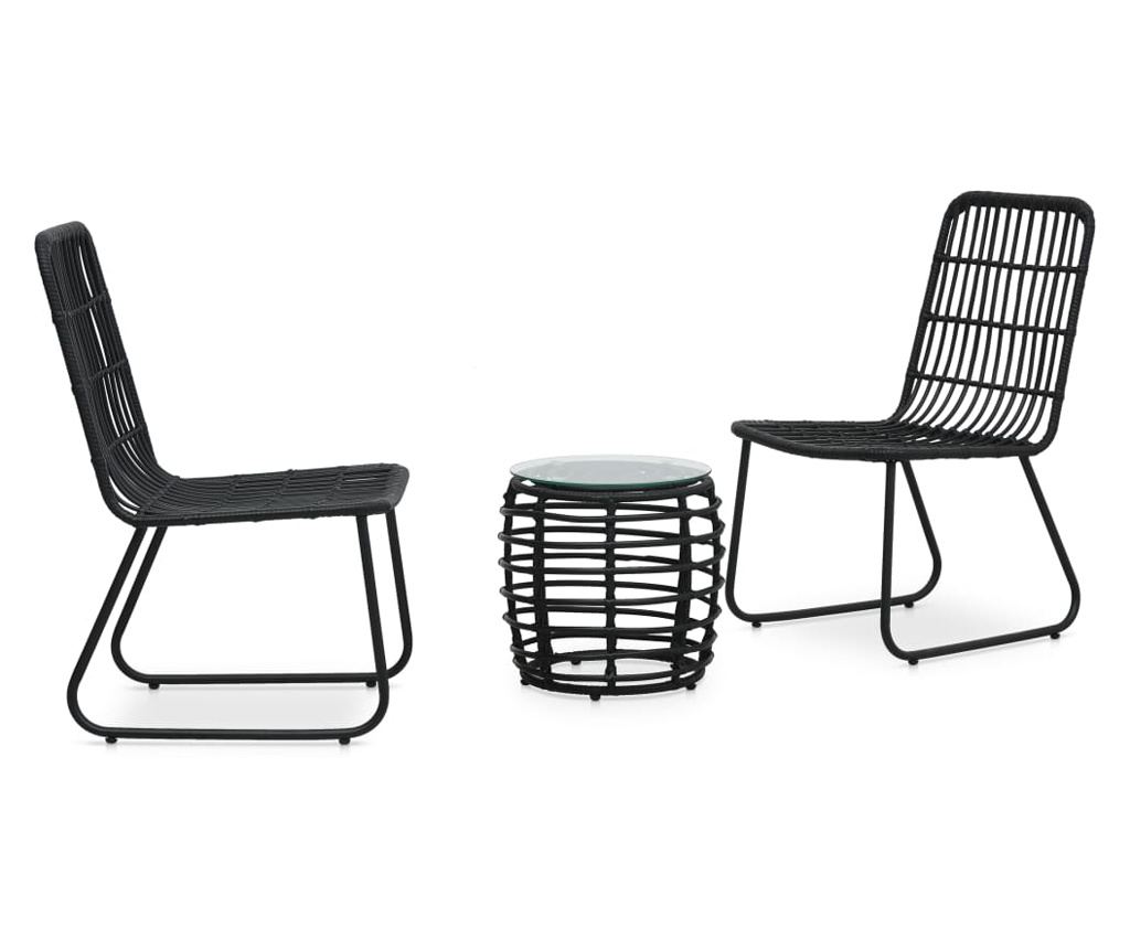 3-dijelni bistro set od poliratana crni - 2