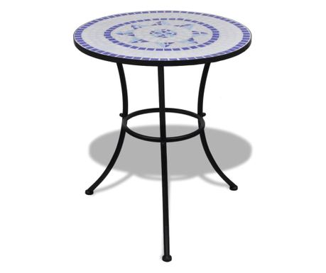 Masă de bistro, albastru și alb, 60 cm, mozaic