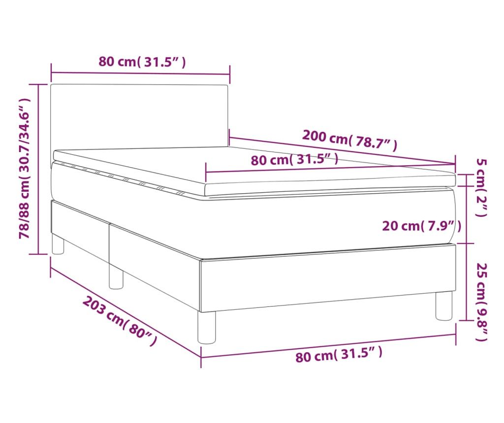 Okvir za krevet s madracem i LED rasvjetom, tamnosivi, 80x200 cm, tekstil - 8