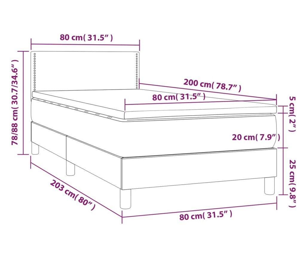 Okvir za krevet s madracem i LED rasvjetom, crni, 80x200 cm, tekstil - 8