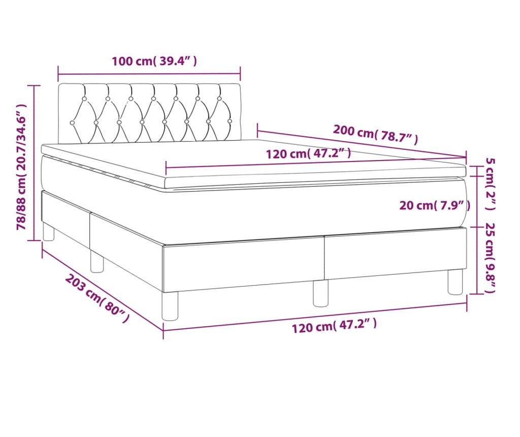 Upholstered Bed with Spring Mattress and LED, Cream, 120x200 cm, Fabric - 8