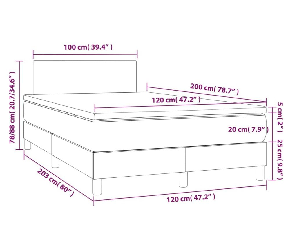 Континентално легло с матрак, светло сиво, 120x200 см, кадифе - 7