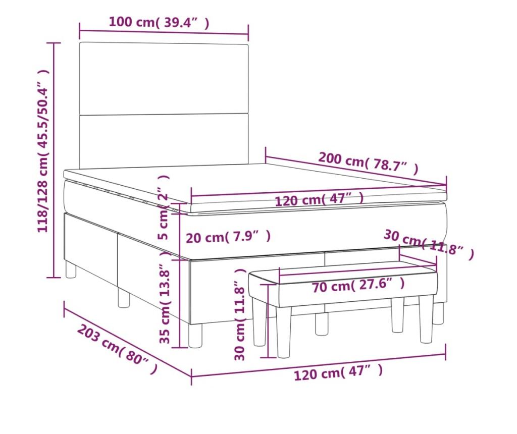 Boxspringová posteľ s matracom, krémová, 120x200 cm, textil - 8