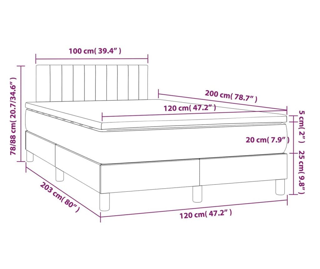 Пружинно легло с матрак и LED, черно, 120x200 см, текстил - 8
