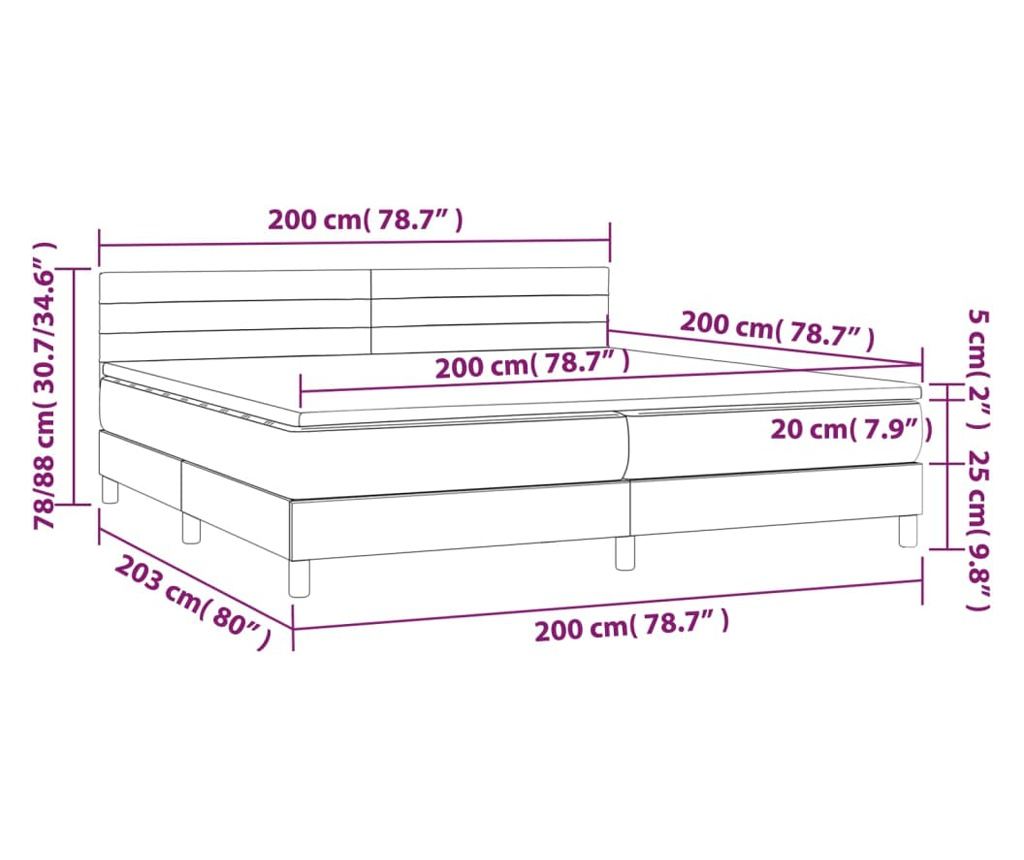 Легло с пружини, матрак и LED, тъмносиво, 200x200 см, кадифе - 8