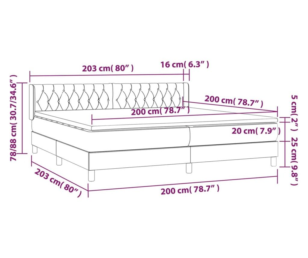 Boxspring ágy matraccal, kék, 200x200 cm, textil - 7