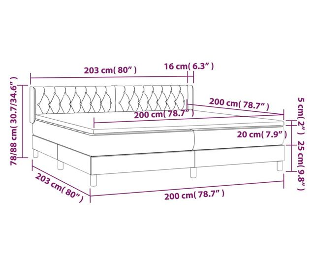 Боксспринг легло с матрак, синьо, 200x200 см, текстил