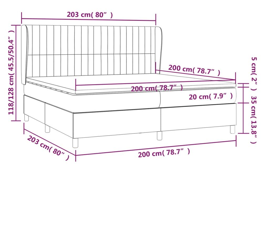 Боксспринг легло с матрак, розово, 200x200 см, кадифе - 7