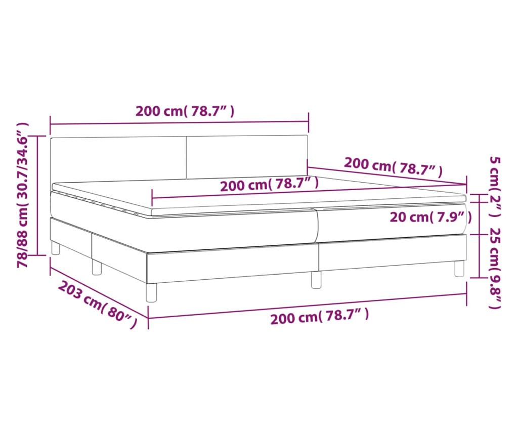 Легло с пружини, матрак и LED осветление, светло сиво, 200x200 см, текстил - 8
