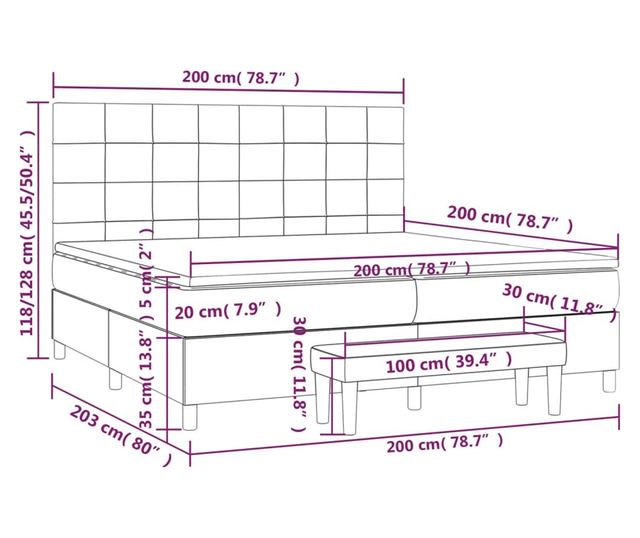 Боксспринг легло с матрак, таупе сиво, 200x200 см, текстил