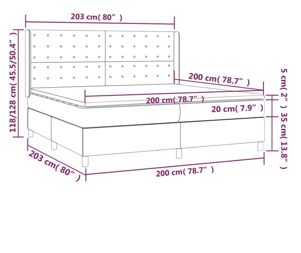 Boxspring krevet s madracem, Bijela, 200x200 cm, Umjetna koža - 7