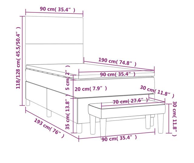 Боксспринг легло с матрак, синьо, 90x190 см, текстил
