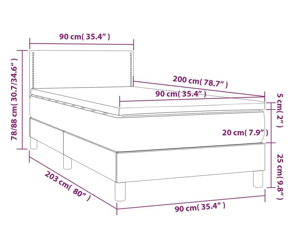 Okvir za krevet s madracem i LED rasvjetom, svijetlo siva, 90x200 cm, tekstil - 8