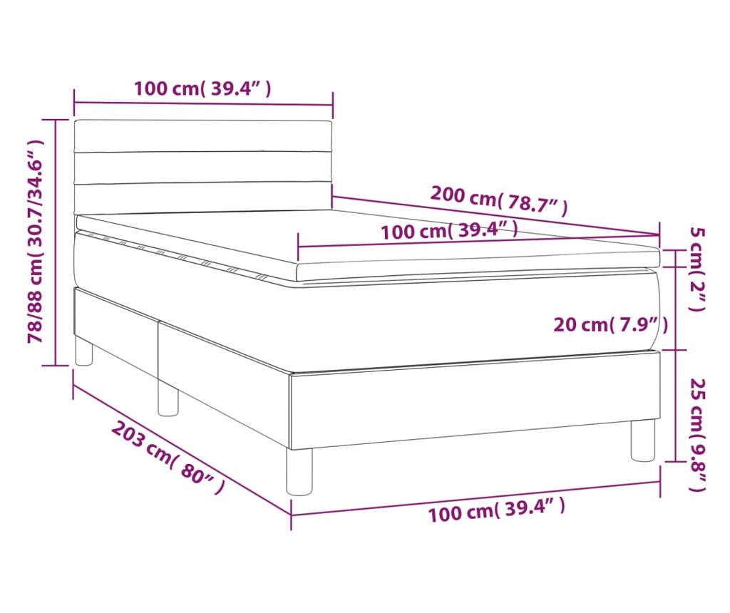 Okvir za krevet s madracem i LED rasvjetom, tamnosivi, 100x200 cm, tekstil - 8