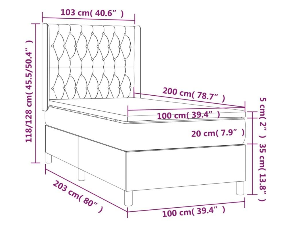 Боксспринг легло с матрак, тъмнокафяво, 100x200 см, текстил - 7