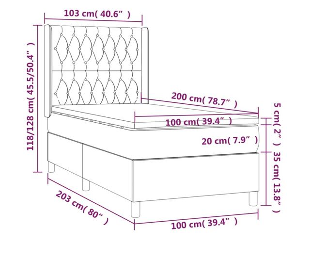 Боксспринг легло с матрак, синьо, 100x200 см, текстил