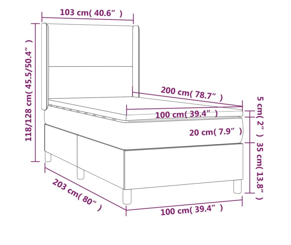 Boxspringová posteľ s matracom, sivá taupe, 100x200 cm, textil - 7