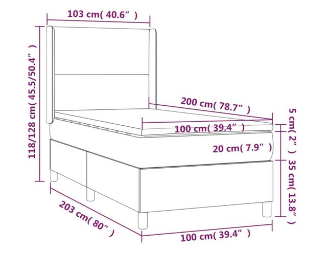 Боксспринг легло с матрак, таупе сиво, 100x200 см, текстил
