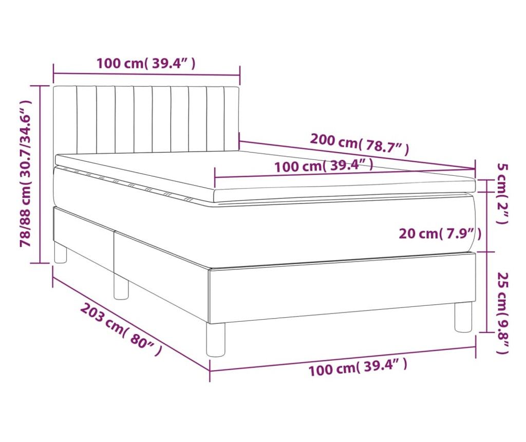 Легло с пружини, матрак и LED, черно, 100x200 см, текстил - 8