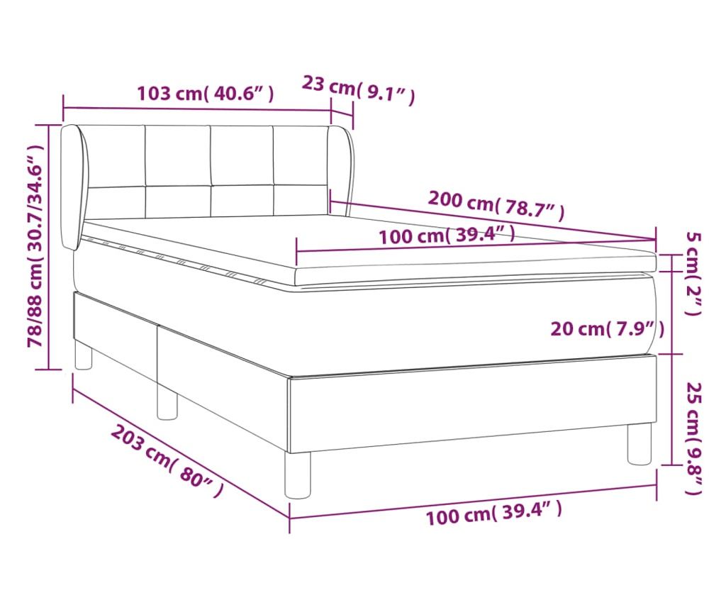 Боксспринг легло с матрак, тъмносиво, 100x200 см, текстил - 7