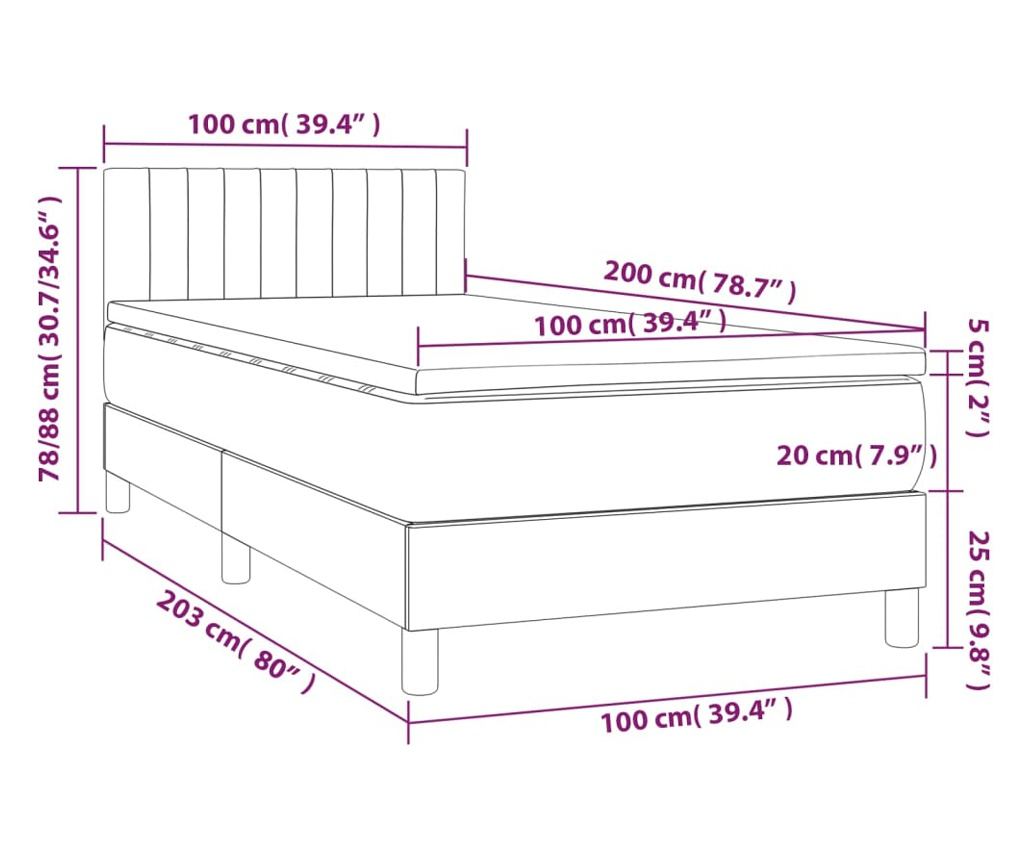 Рамка за легло с матрак и LED, тъмносиво, 100x200 см, текстил - 8