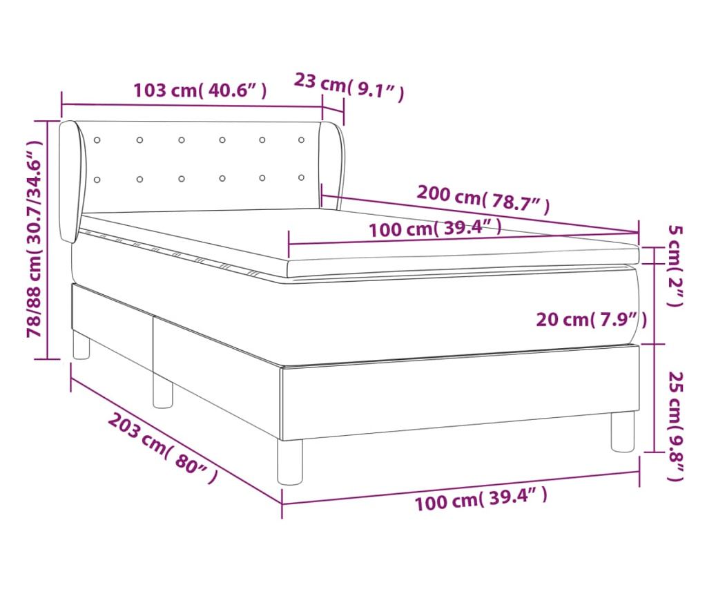 Боксспринг легло с матрак, синьо, 100x200 см, текстил - 7