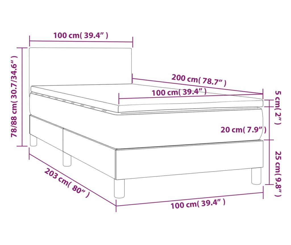 Легло с пружини, матрак и LED, тъмнокафяво, 100x200 см, текстил - 8