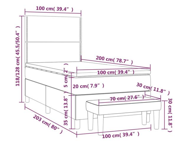 Боксспринг легло с матрак, таупе, 100x200 см, текстил