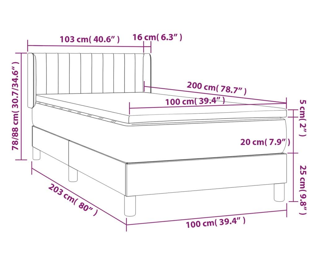 Боксспринг легло с матрак, черно, 100x200 см, текстил - 7