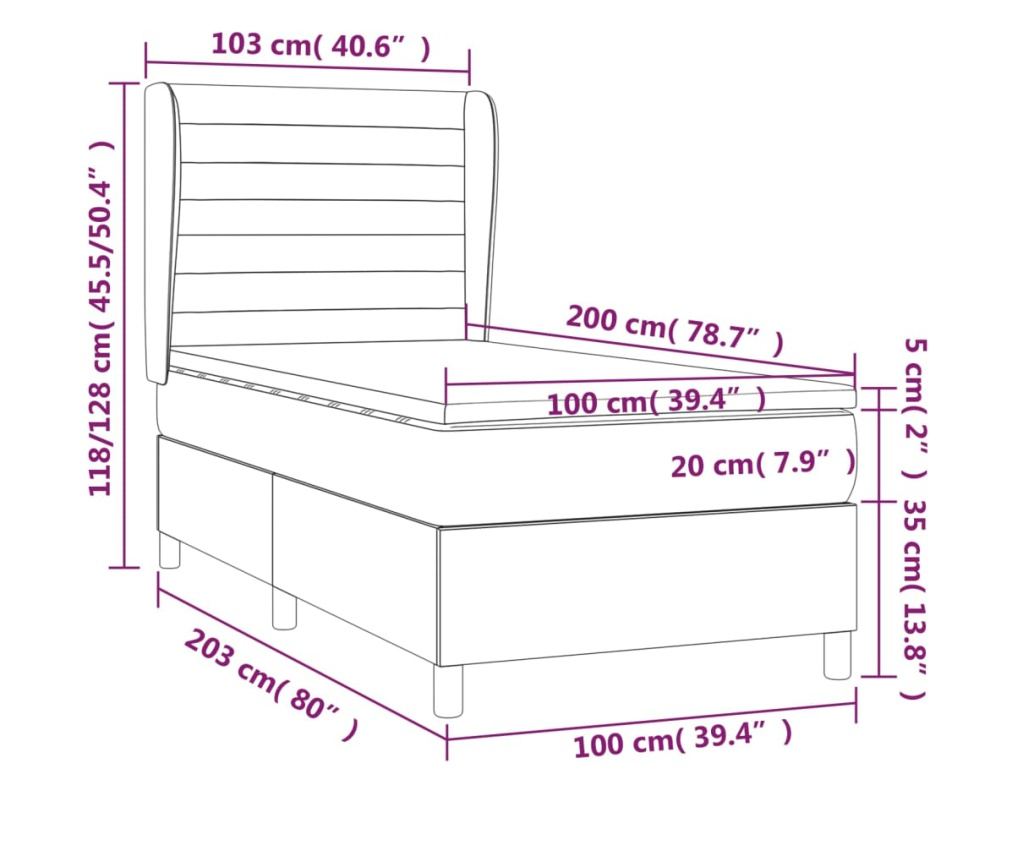 Боксспринг легло с матрак, тъмносиво, 100x200 см, кадифе - 7