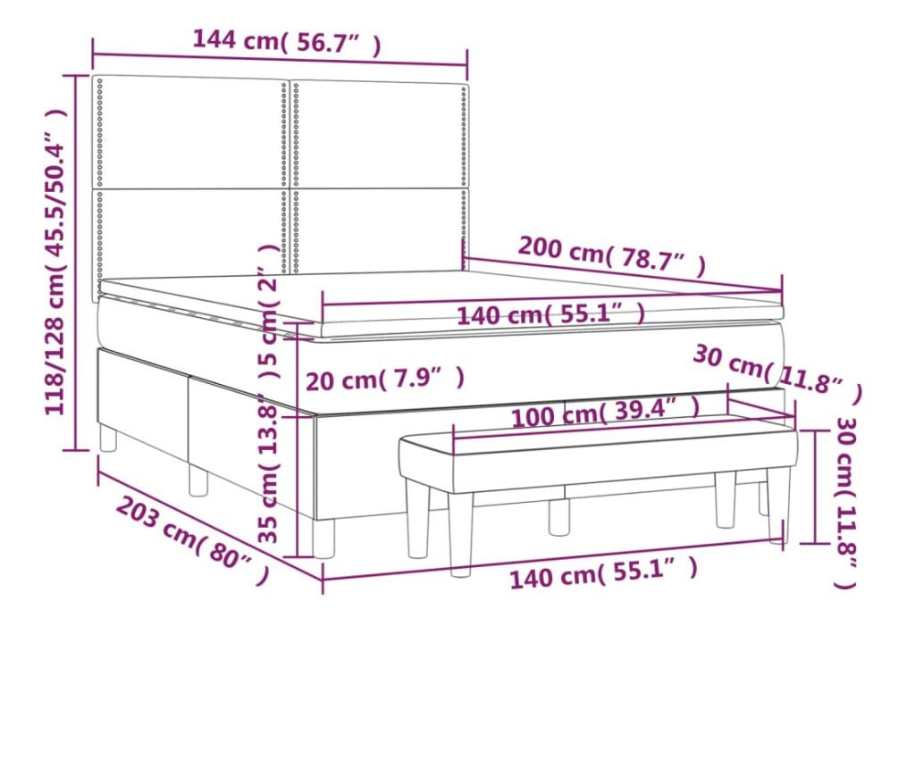 Легло с основа и матрак, кремаво, 140x200 см, текстилна тъкан - 12