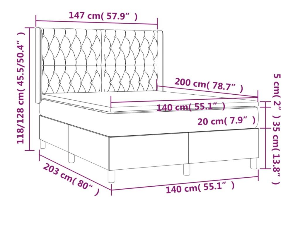 Континентално легло, светло сиво, 140x200 см, текстил - 7