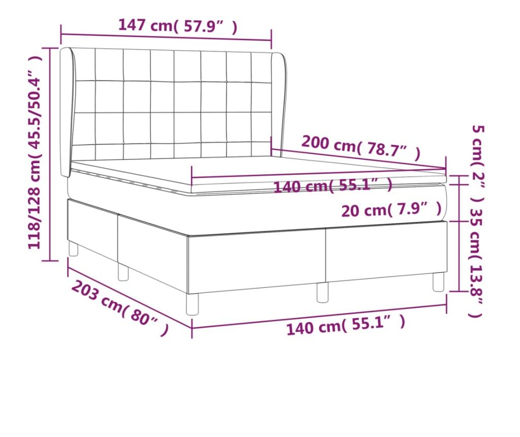 Боксспринг легло с матрак, розово, 140x200 см, кадифе - 7