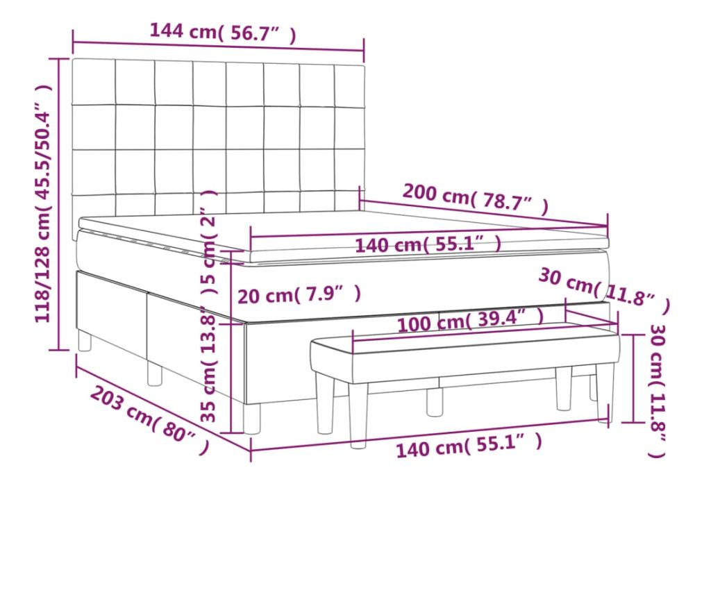 Continental bed, light gray, 140x200 cm, textile material - 8