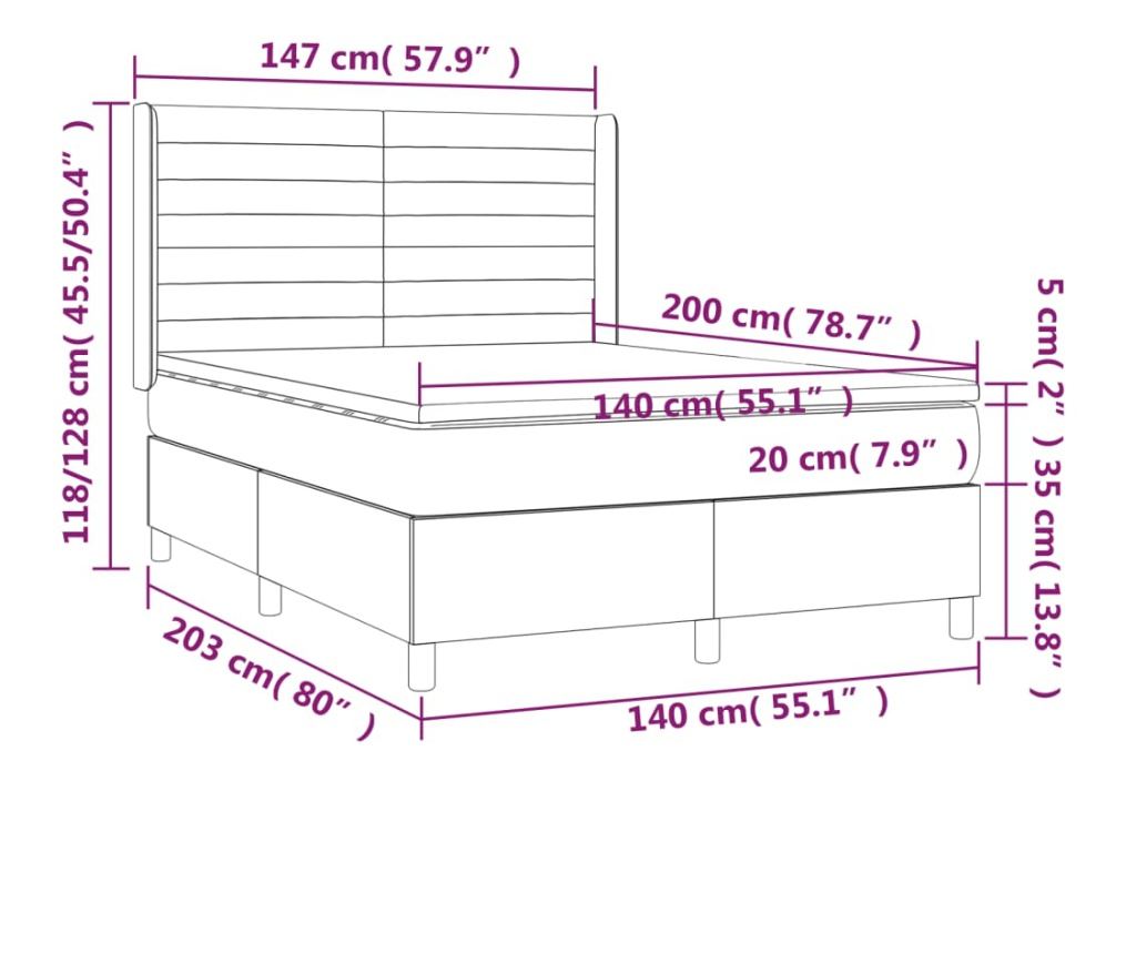 Континентално легло с матрак, тъмнокафяво, 140x200 см, текстил - 7