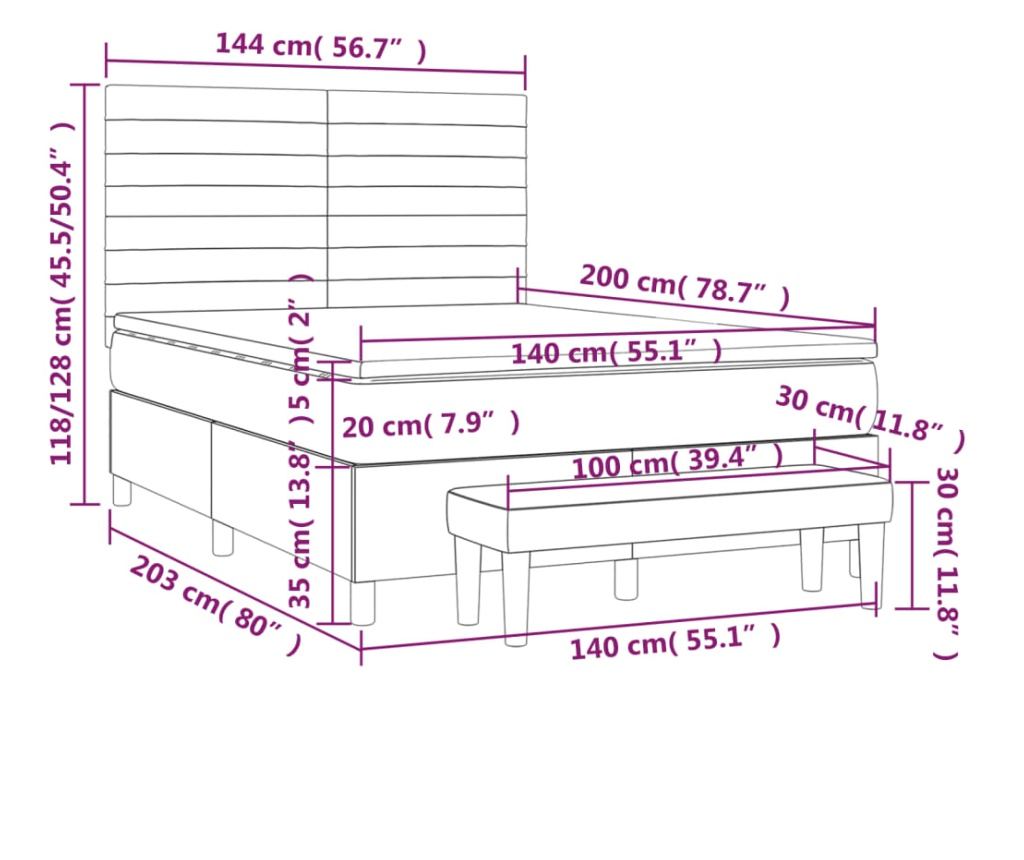 Континентално легло с матрак, тъмнокафяво, 140x200 см, текстил - 8