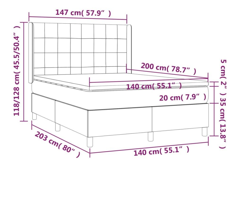 Континентално легло, светло сиво, 140x200 см, текстилен материал - 7