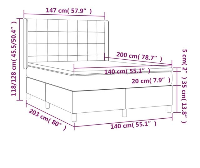 Континентално легло с матрак, синьо, 140x200 см, текстилна материя