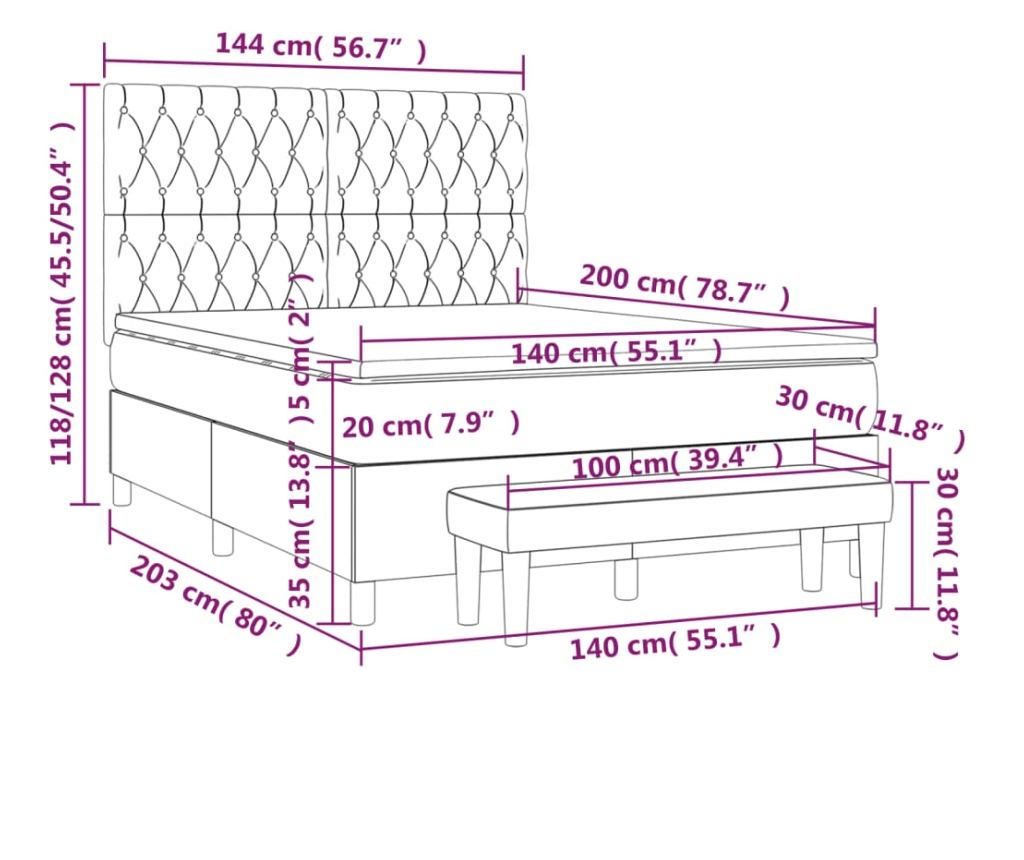 Континентално легло, светло сиво, 140x200 см, текстил - 8