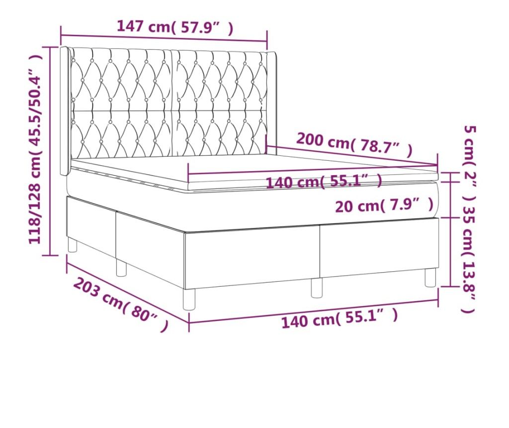 Континентално легло, светло сиво, 140x200 см, текстил - 7