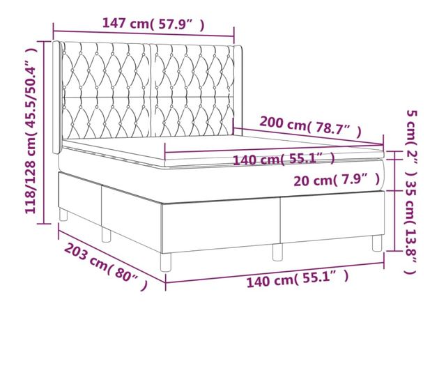 Континентално легло с матрак, тъмнокафяво, 140x200 см, текстил