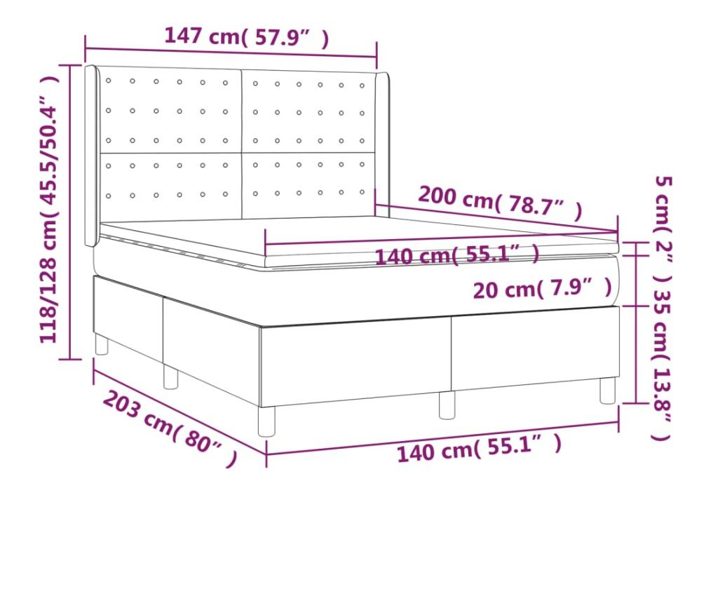 Континентално легло с матрак, тъмнокафяво, 140x200 см, текстил - 7