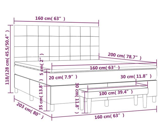 Боксспринг легло с матрак, таупе, 160x200 см текстил