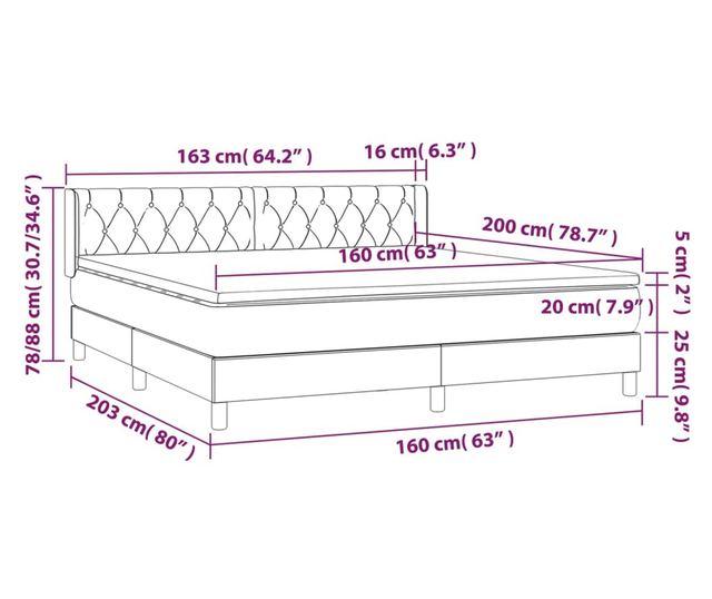 Боксспринг легло с матрак, розово, 160x200 см, кадифе