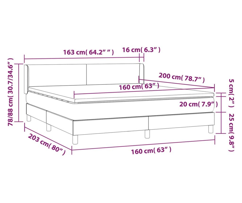 Континентално легло с матрак, синьо, 160x200 см, текстилен материал - 7