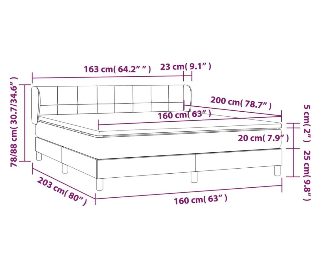 Continental bed with mattress, blue, 160x200cm, textile material - 7