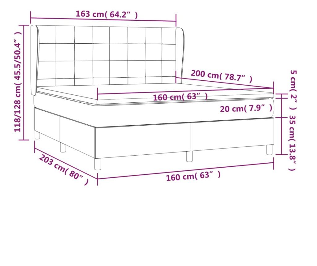 Box spring κρεβάτι με στρώμα, ταμπά γκρι, 160x200 εκ. υφαντό υλικό - 7