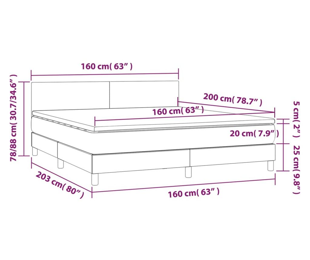 Рамка за легло с матрак и LED, сиво-бежов, 160x200 см, текстил - 8