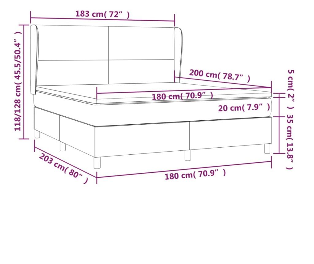 Boxspring krevet s madracem, crni, 180x200 cm, umjetna koža - 7
