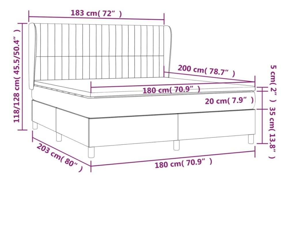 Boxspring postelja z vzmetnico, črna, 180x200 cm, žamet - 7